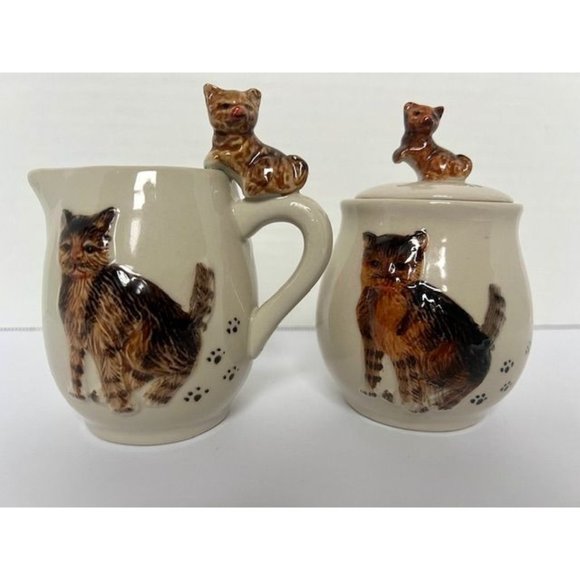 ERMO Zoo Accents Vintage Ermo Zoo Cat Hand Painted Sugar Creamer 3d